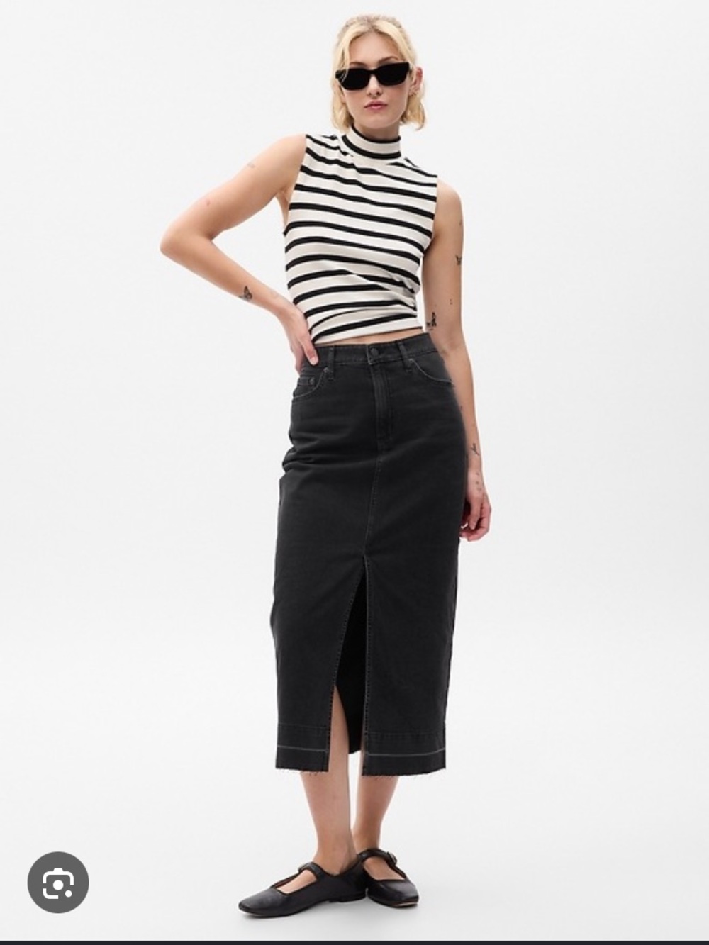 GAP Black Denim Jeans Skirt with Slit 16/34 NWT